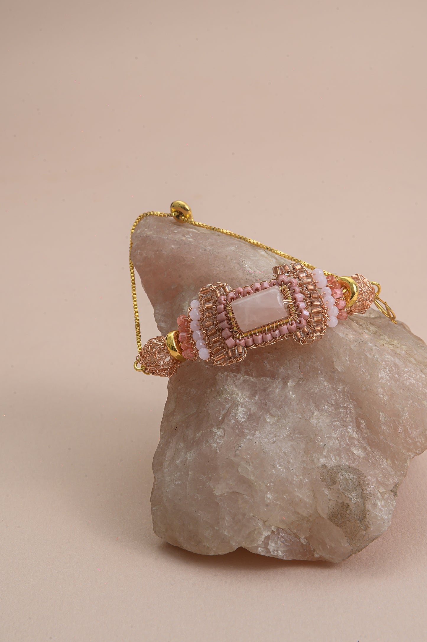Rose Quartz Mix Nara Maxi Handmade Crochet Bracelet