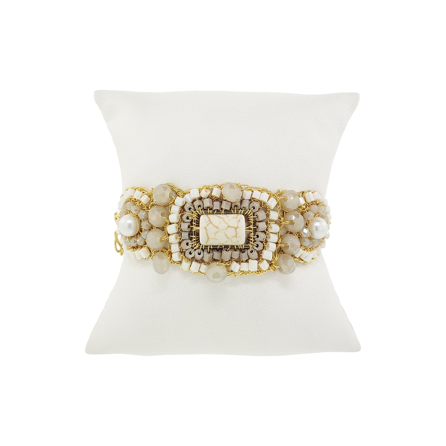 White Howlite Mix Elara Handmade Crochet Bracelet