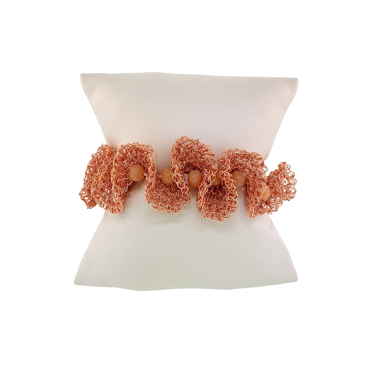 Peach- pink-Gold-Nalu-cuff-Handmade-Crochet-Bracelet-cushion-handmade-crochet-bracelet-with-unique-design-18k-gold-filled-wire-hypoallergenic-lightweight-statement