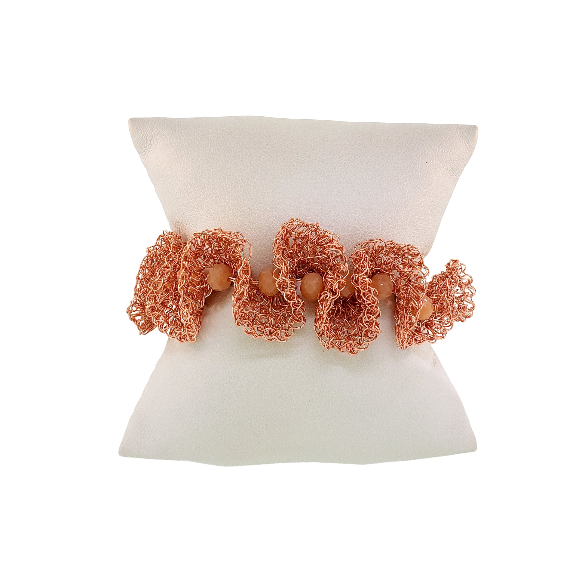 Peach- pink-Gold-Nalu-cuff-Handmade-Crochet-Bracelet-cushion-handmade-crochet-bracelet-with-unique-design-18k-gold-filled-wire-hypoallergenic-lightweight-statement