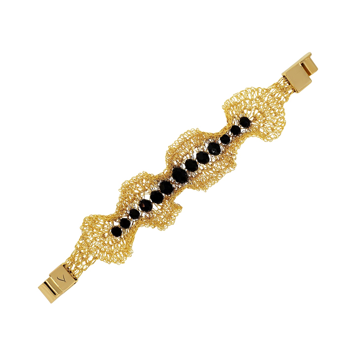 Black-Gold-Nalu-maxi-cuff-Handmade-Crochet-Bracelet-handmade-crochet-bracelet-with-unique-design-18k-gold-filled-wire-hypoallergenic-lightweight-statement