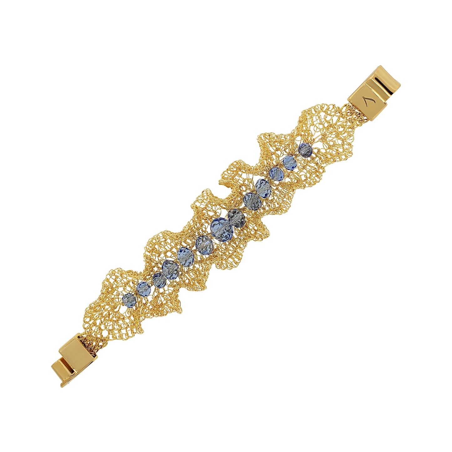 Blue-Gold-Nalu-maxi-cuff-Handmade-Crochet-Bracelet-handmade-crochet-bracelet-with-unique-design-18k-gold-filled-wire-hypoallergenic-lightweight-statement
