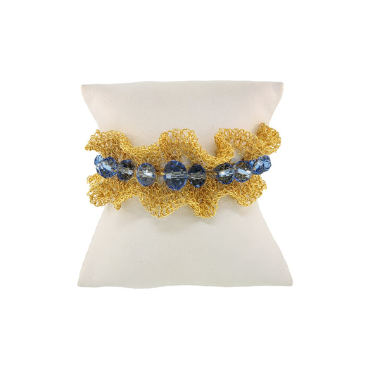 Blue-Gold-Nalu-maxi-cuff-Handmade-Crochet-Bracelet-cushion-handmade-crochet-bracelet-with-unique-design-18k-gold-filled-wire-hypoallergenic-lightweight-statement