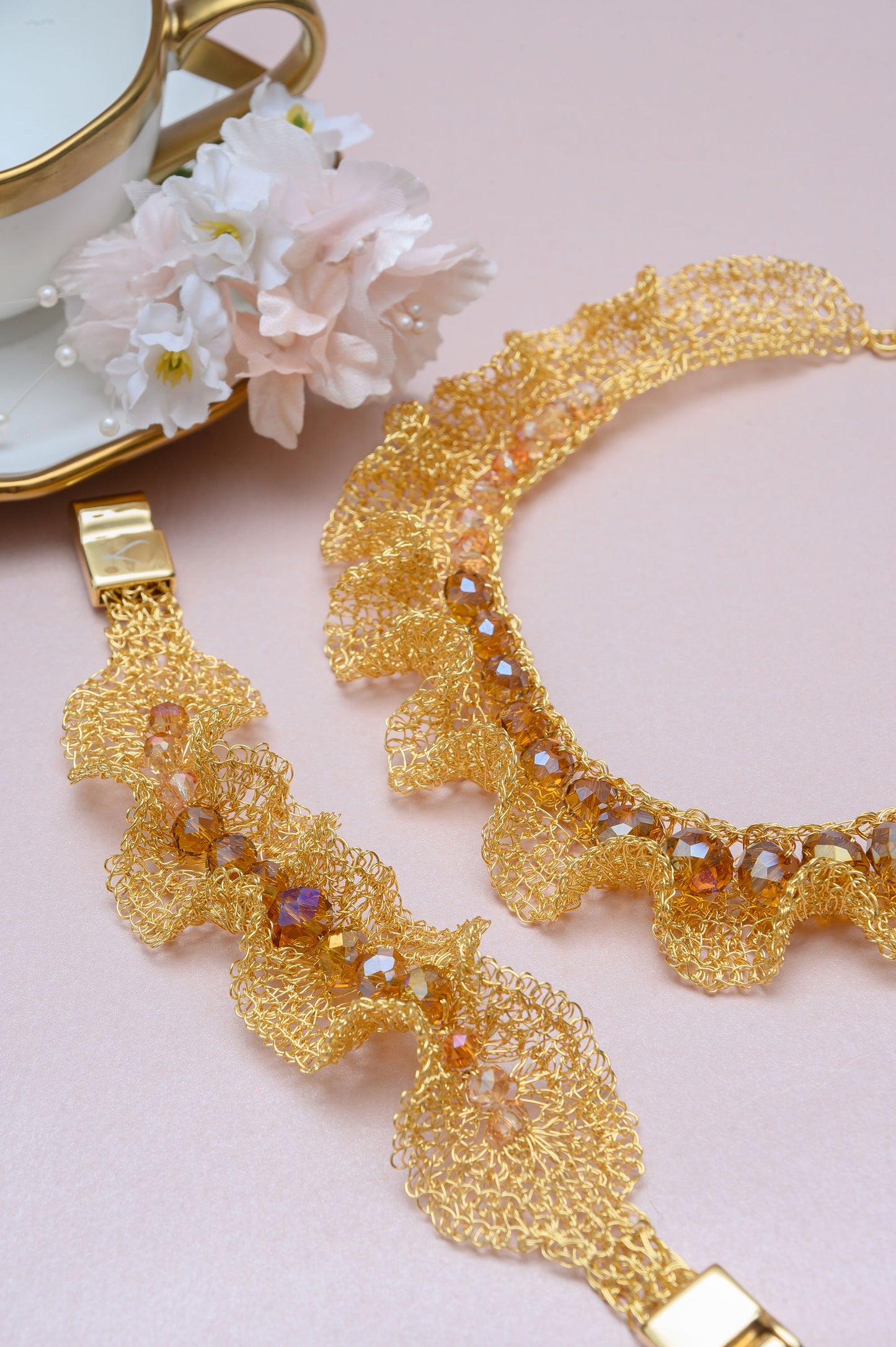 Amber-Gold-Nalu-maxi-cuff-Handmade-Crochet-Bracelet-necklace-ps-handmade-crochet-bracelet-with-unique-design-18k-gold-filled-wire-hypoallergenic-lightweight-statement
