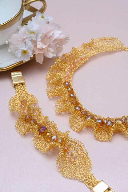 Amber-Gold-Nalu-maxi-cuff-Handmade-Crochet-Bracelet-necklace-ps-handmade-crochet-bracelet-with-unique-design-18k-gold-filled-wire-hypoallergenic-lightweight-statement