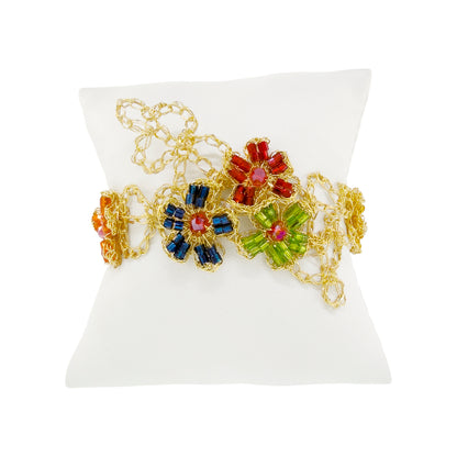 Multi & Gold Aster Handmade Crochet Bracelet
