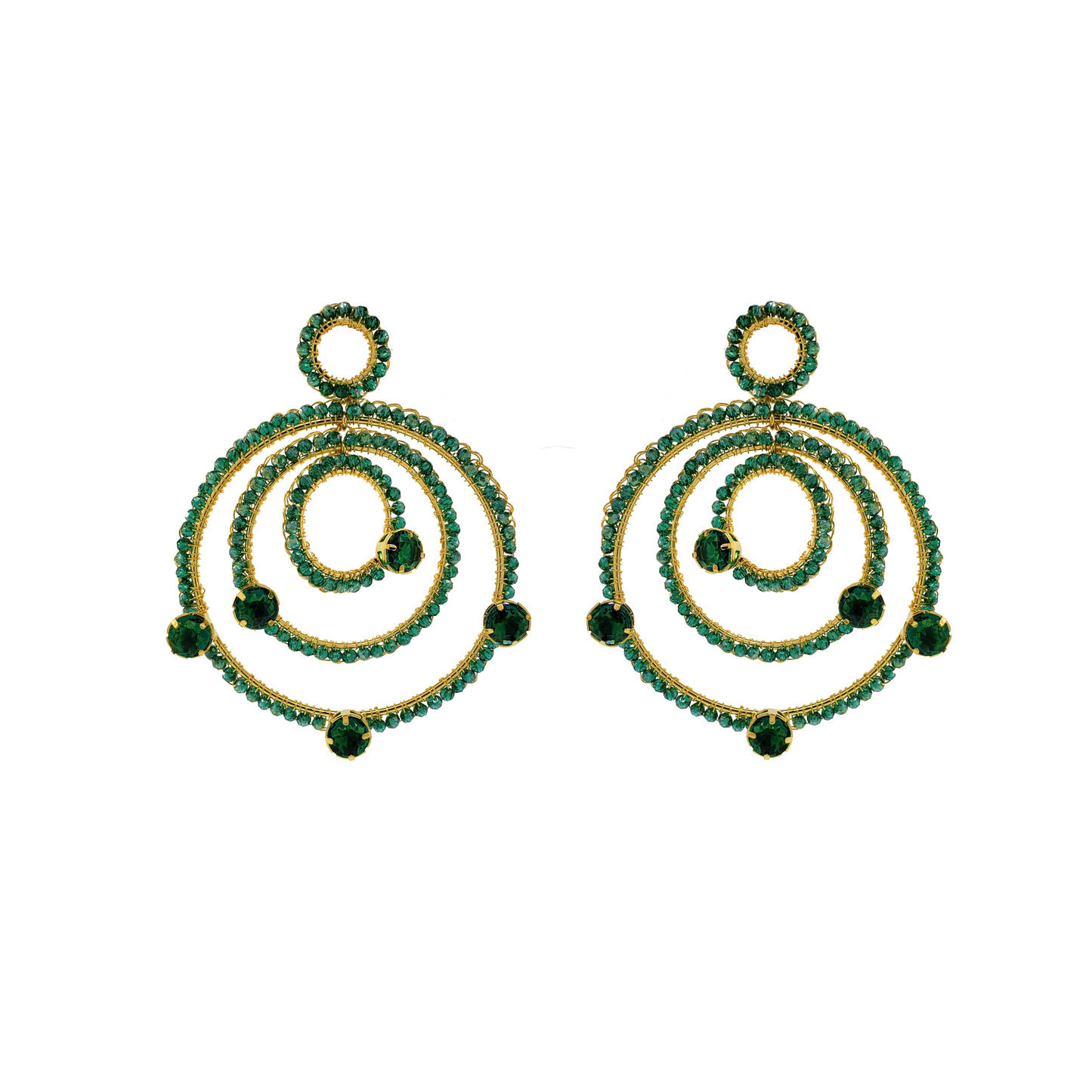 Emerald & Gold Prisma Chandelier Handmade Crochet Earrings