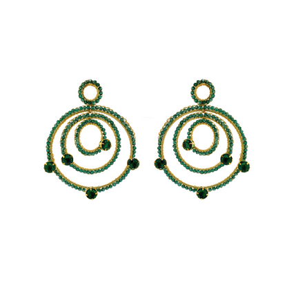 Emerald & Gold Prisma Chandelier Handmade Crochet Earrings