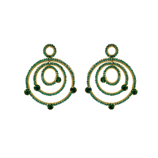 Emerald & Gold Prisma Chandelier Handmade Crochet Earrings
