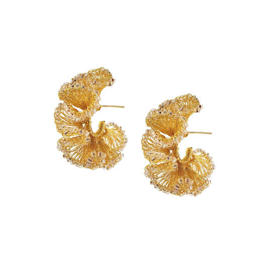 Clear & Gold Rio Hoops Handmade Crochet Earrings