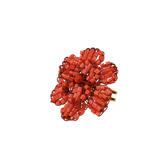 Coral Red Blossom Handmade Crochet Ring