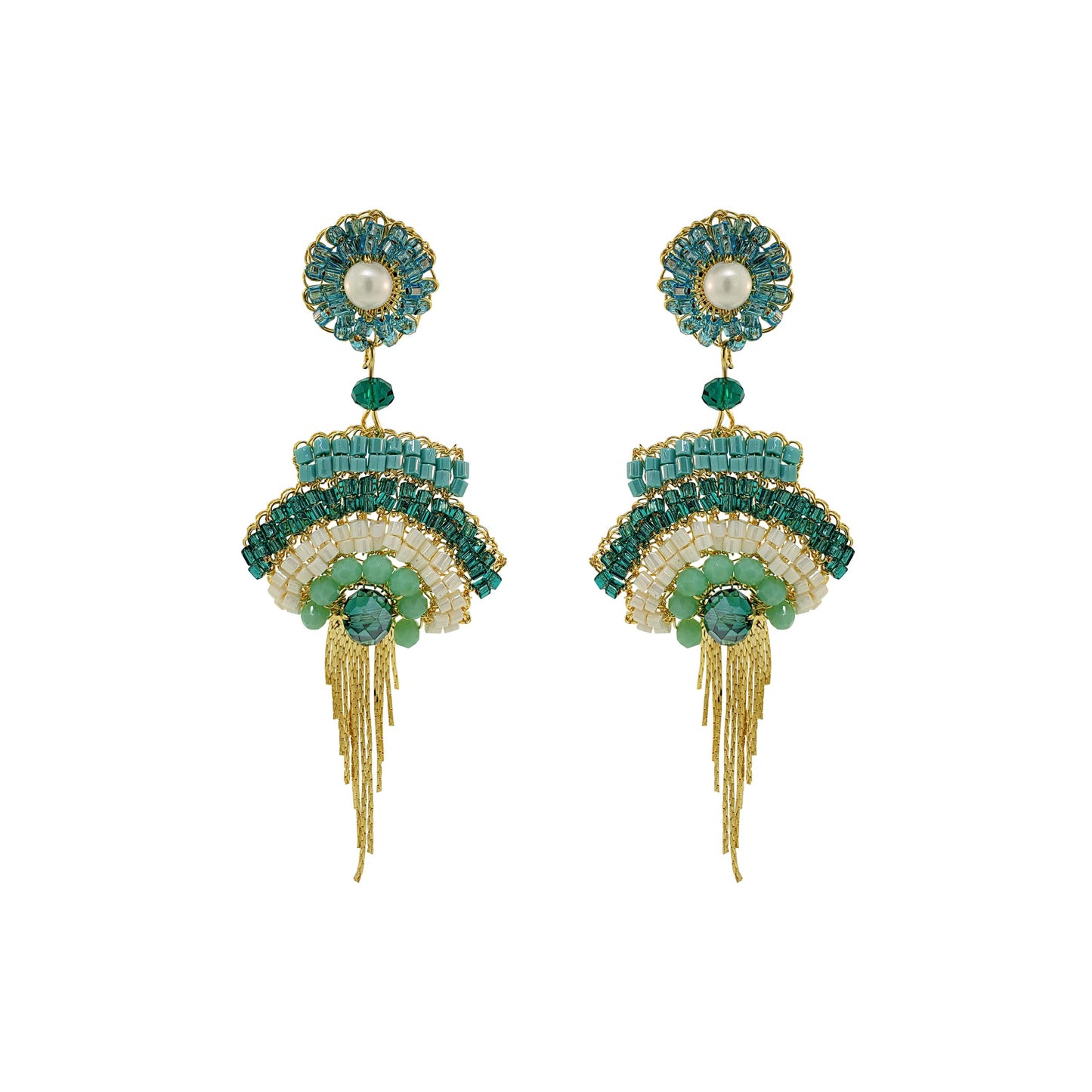 Ocean Teal Mix Fergie Mini Chandelier Handmade Earrings