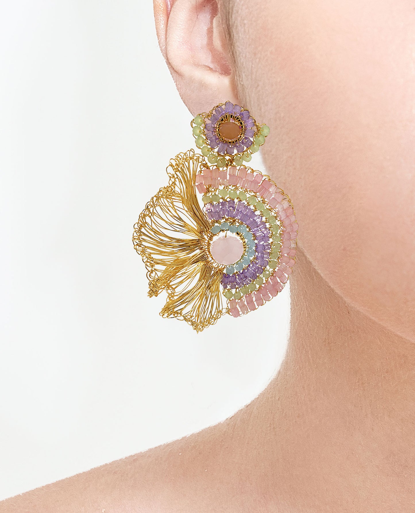 Pastel Mix & Gold Lia Handmade Crochet Earrings