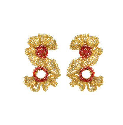 Red & Gold Gaia Duo Handmade Crochet Earrings