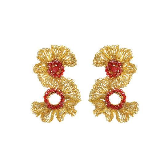 Red & Gold Gaia Duo Handmade Crochet Earrings