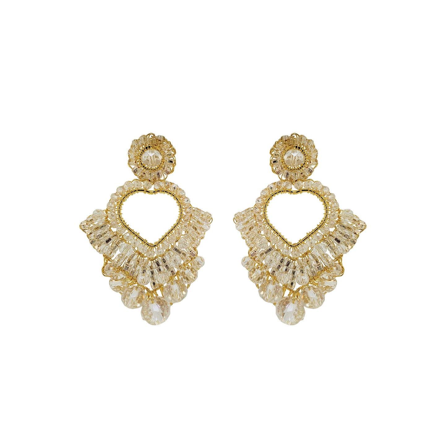 Clear & Gold Queen's Heart Handmade Crochet Earrings