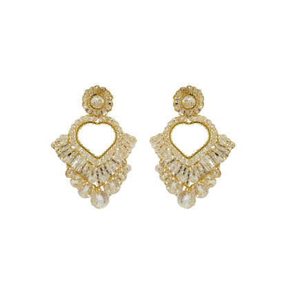 Clear & Gold Queen's Heart Handmade Crochet Earrings