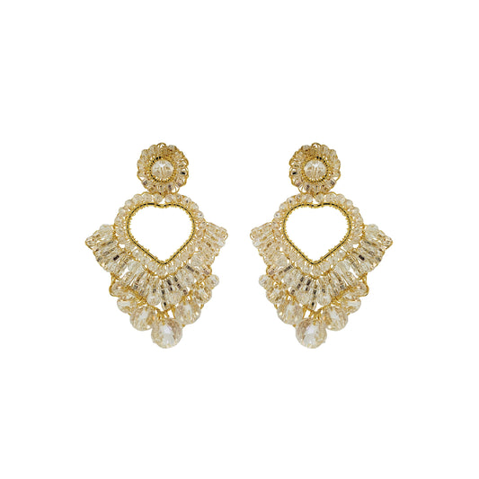 Clear & Gold Queen's Heart Handmade Crochet Earrings