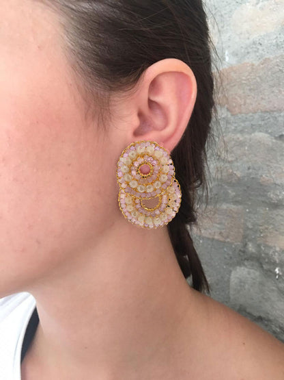 Blush & Gold Gush Small Handmade Crochet Earrings