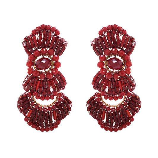 Cherry Red Mix Queen Cascade Handmade Crochet Earrings