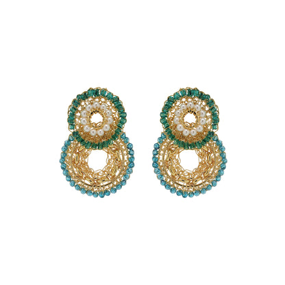 Ocean Teal Mix Flux Double Handmade Crochet Earrings