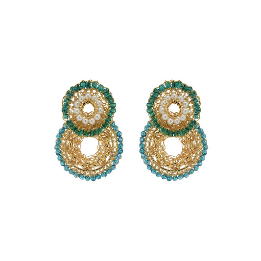 Ocean Teal Mix Flux Double Handmade Crochet Earrings