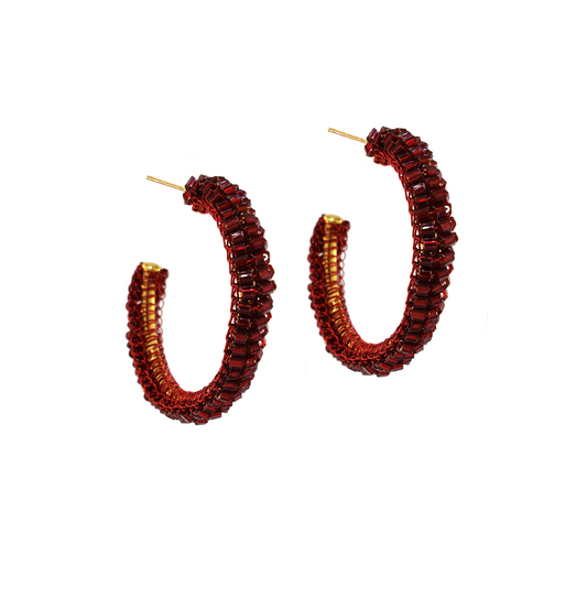 Red Velvet Maya Hoops Handmade Crochet Earrings