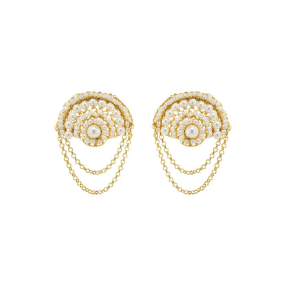 Pearl & Gold Freya Round Posts Handmade Crochet Earrings