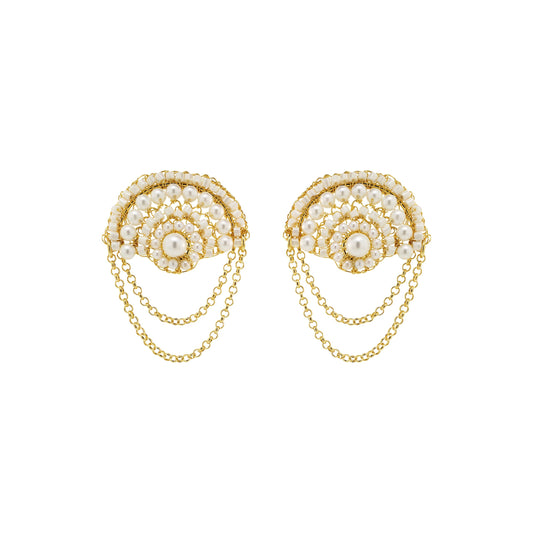 Pearl & Gold Freya Round Posts Handmade Crochet Earrings