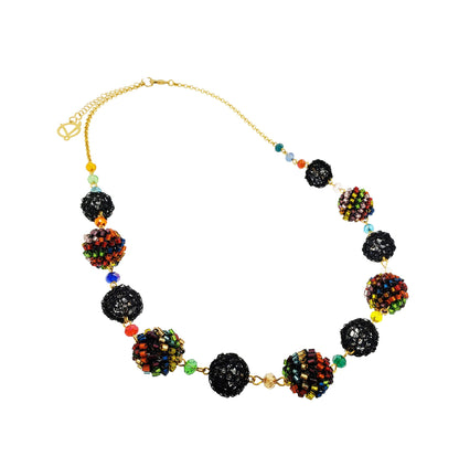 Multicolor & Black Spheres Mini Handmade Crochet Necklace