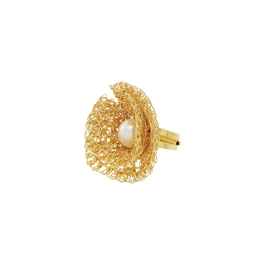 Pearl & Gold Reef Handmade Crochet Ring