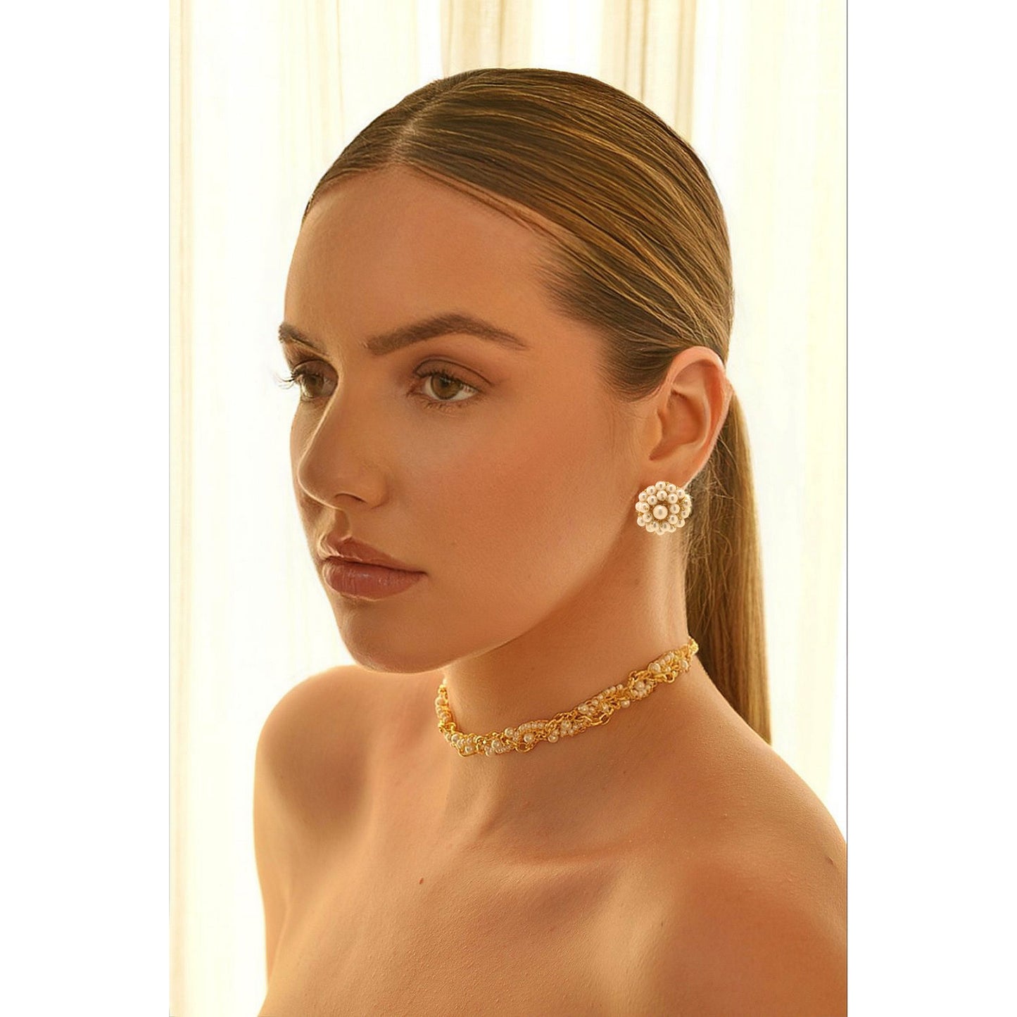 Pearl & Gold Ava Post Handmade Crochet Earrings