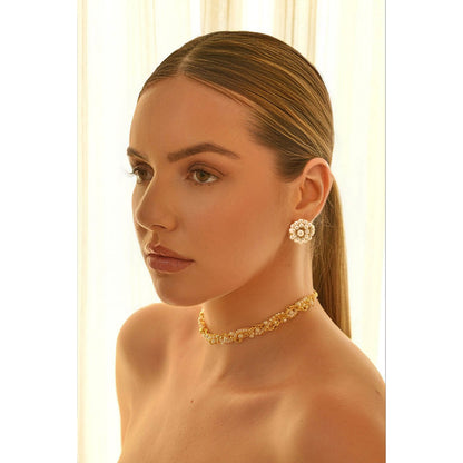 Pearl & Gold Ava Post Handmade Crochet Earrings