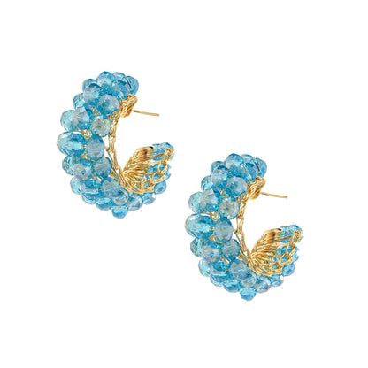 Azure Blue & Gold Dandelion Hoops Handmade Earrings