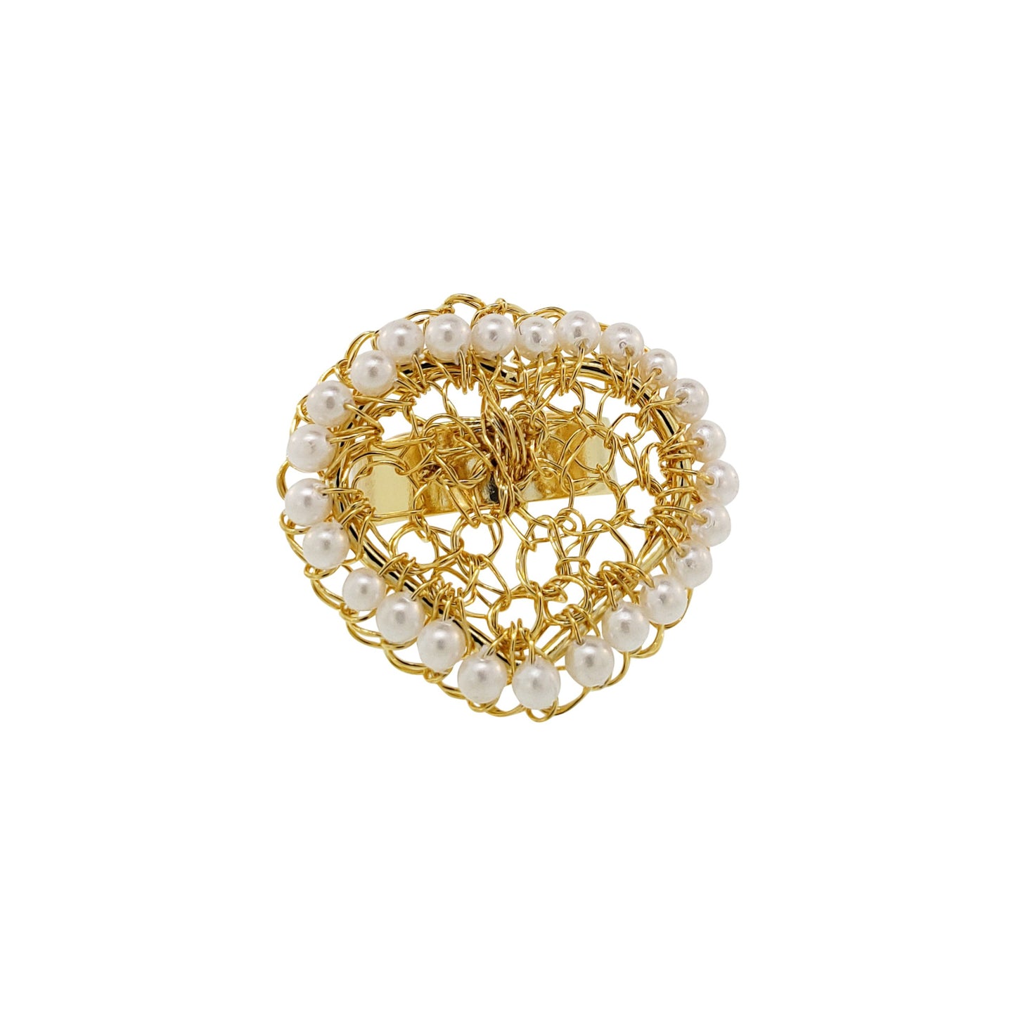 Pearl & Gold Amour Handmade Crochet Ring