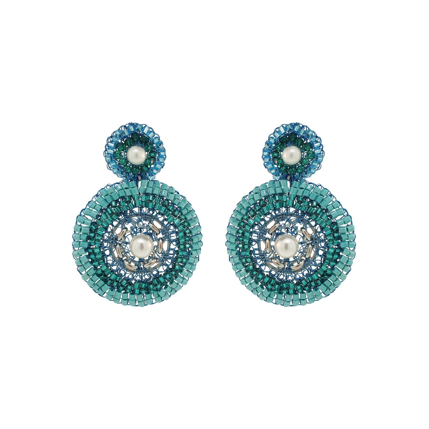 Ocean Blue Mix Ripples Handmade Crochet Earrings