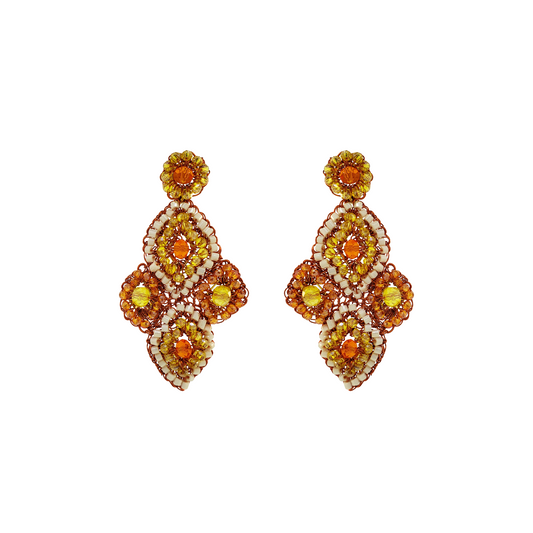 Coral Handmade Dangle Crochet Crystal Earrings