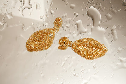 All Gold Leaf Handmade Crochet Earrings