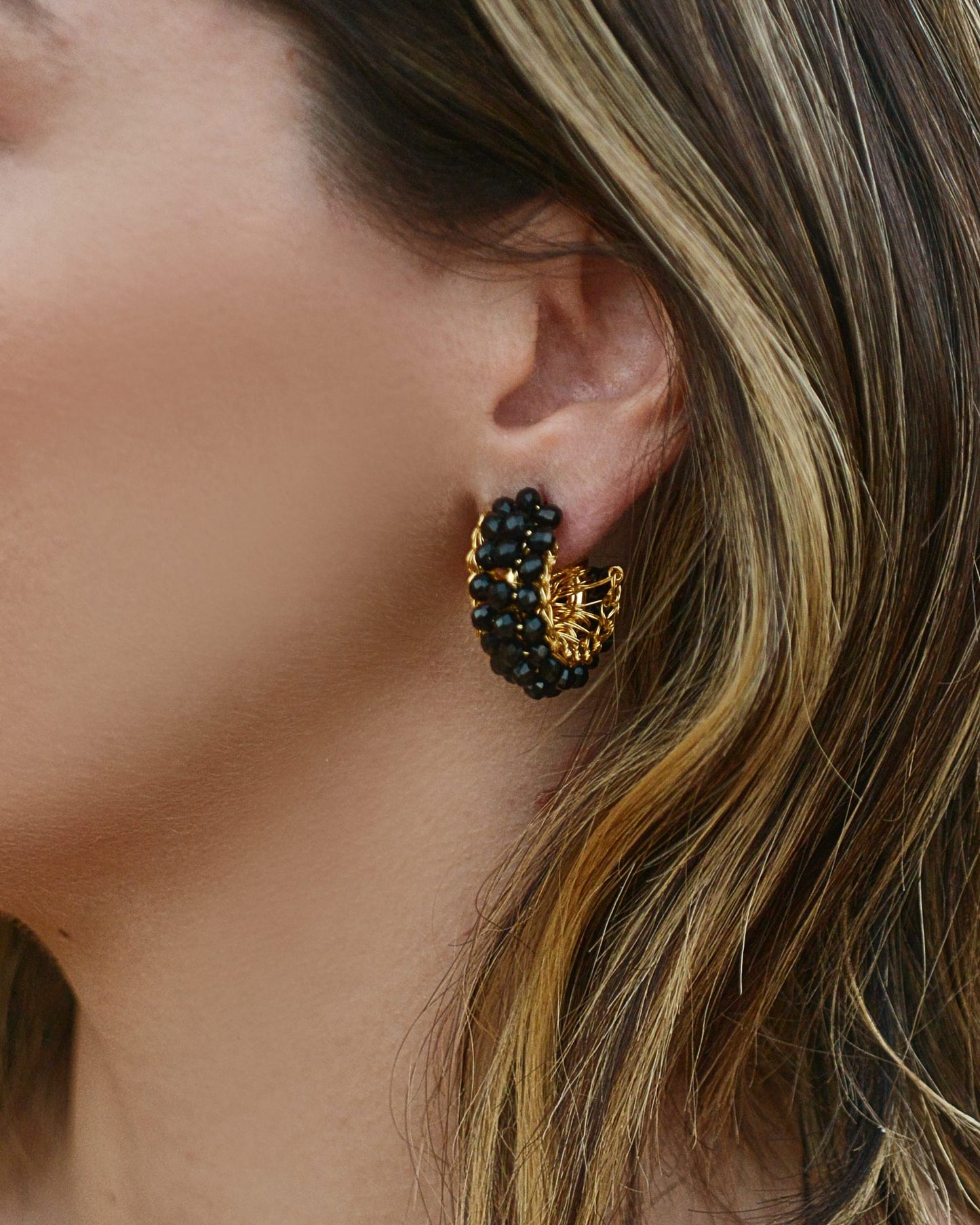 Black & Gold Dandelions Hoops Handmade Earrings