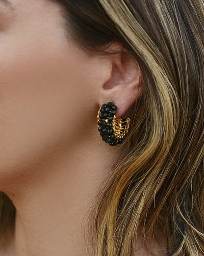 Black & Gold Dandelions Hoops Handmade Earrings