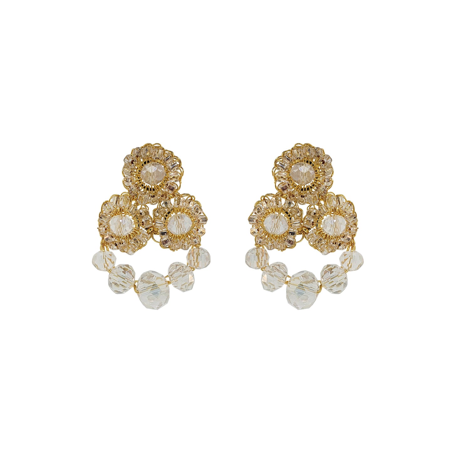 Clear & Gold Royal Flush Handmade Crochet Earrings