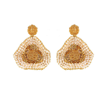 White & Gold Buttercup Handmade Crochet Earrings