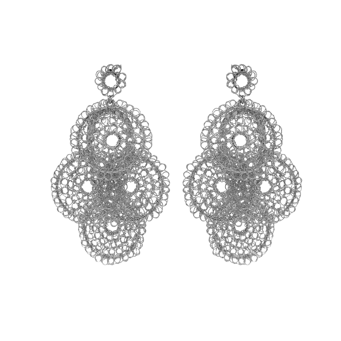 All Silver Juliette Maxi Handmade Crochet Earrings