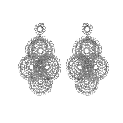 All Silver Juliette Maxi Handmade Crochet Earrings