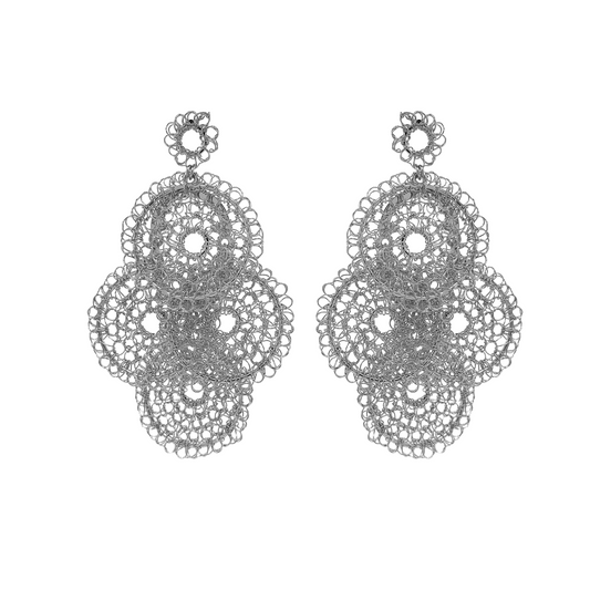 All Silver Juliette Maxi Handmade Crochet Earrings