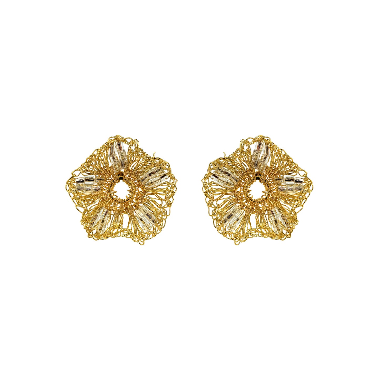 Clear & Gold Gaia Post Handmade Crochet Earrings