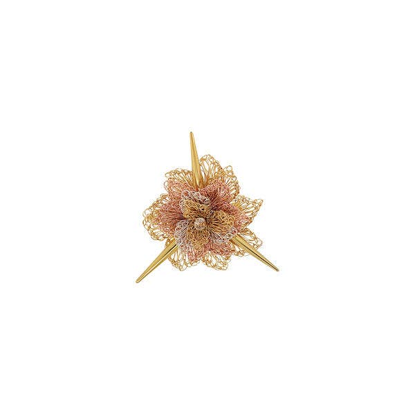 Trio Gold Rose Spikes Handmade Crochet Brooch