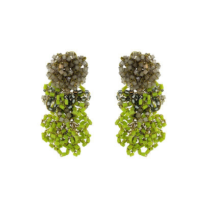 Neon Green Mix Drizzle Cascade Handmade Crochet Earrings