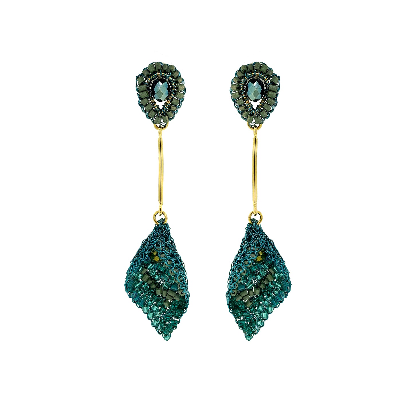 Teal Mix Tulip Handmade Crochet Earrings