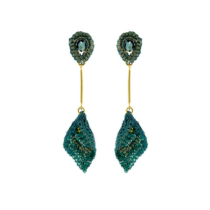 Teal Mix Tulip Handmade Crochet Earrings